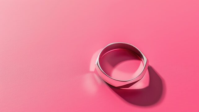 Minimalist image of a ring with a pink shadow.