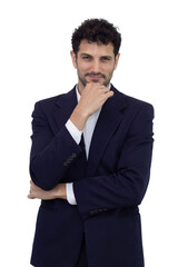 Isolated hispanic businessman with thinking posed