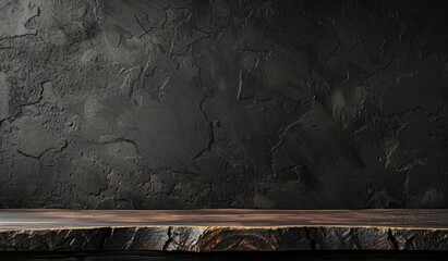 Empty old wood table and black background for product display presentation with dark concrete wall texture background Generative AI