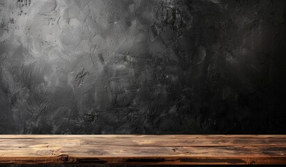 Empty old wood table and black background for product display presentation with dark concrete wall, copy space concept Generative AI - obrazy, fototapety, plakaty