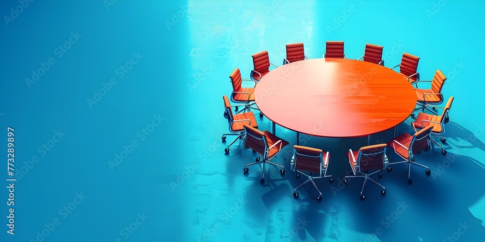 Poster circular conference table for collaborative brainstorming in professional workspace