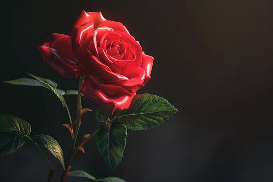 Beautiful red rose on a dark background. 3d illustration. generative AI generative AI design for Instagram, Facebook wall painting