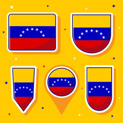 Flat cartoon vector illustration of Venezuela national flag with many shapes inside