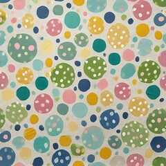 A playful wallpaper design with colorful polka dots on a white background, creating a cheerful and whimsical atmosphere suitable for a children's bedroom or nursery.