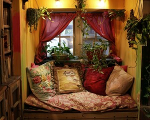 Bakerys cozy reading nook, sweet scents, stories savored