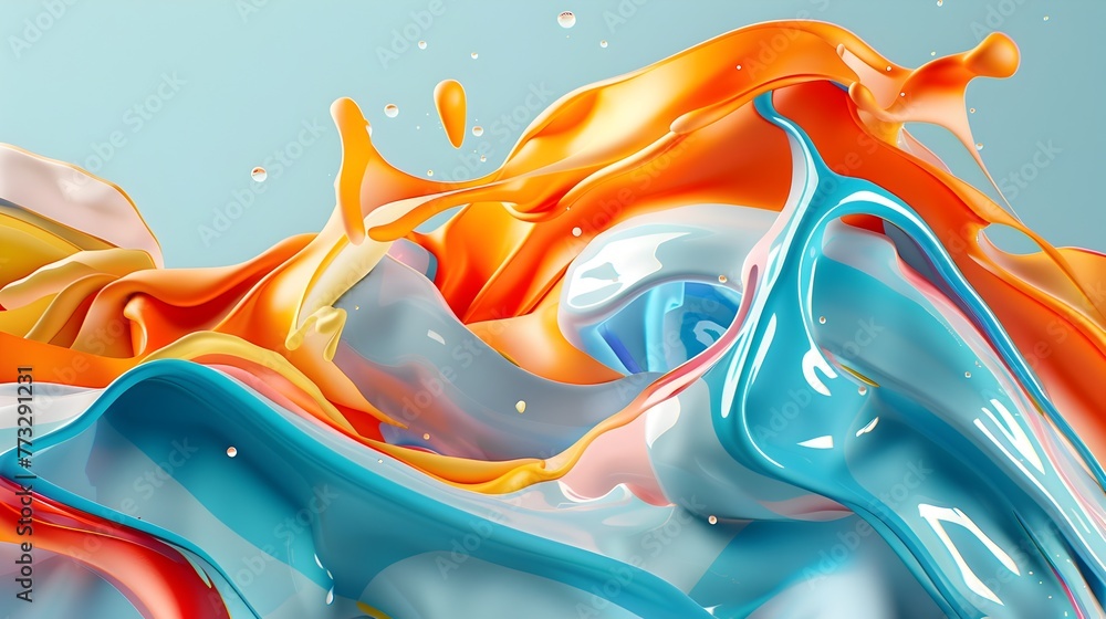 Poster vibrant fluid shapes composition of dynamic 3d digital art with captivating textures and endless vis