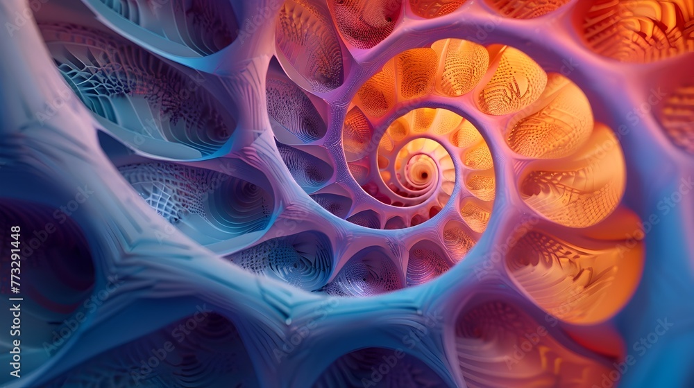 Poster mesmerizing kaleidoscope of swirling 3d forms in a vibrant spectrum of colors