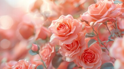 Soft pink roses laid out on pastel background for spring vibe