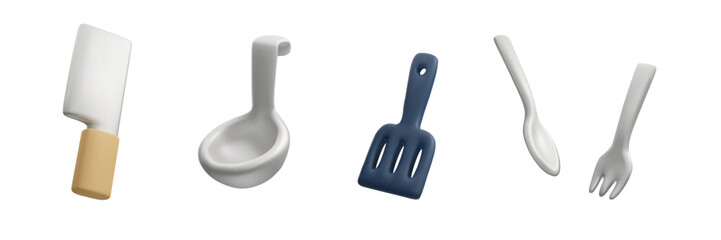 3D vector set of kitchen utensils for culinary use.