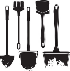 Set of Brush and Cleaner Garden Element tools silhouette vector illustration.