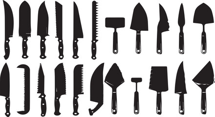 Set of knives black and White Silhouette vector illustration.
