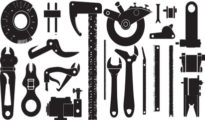 Different Type of Tools Silhouette Vector Collection. Black Tools Silhouette vector illustration