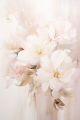 White flowers oil painting background. Delicate, floral wallpaper. Generative AI.