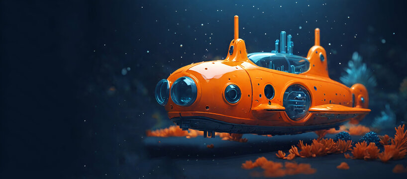 Technological Submarine, Nautilus in the Water Column, 3D Image