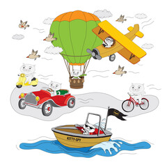 Cute cartoon style set of adventurous  cats