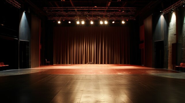 empty stage of a small blackbox theater