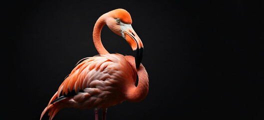 Majestic portrait of a bright pink flamingo at blue hourAmerican Flamingo (Phoenicopteriformes) portrait, Punta Cana, Dominican Republicgenerative by ai... - obrazy, fototapety, plakaty