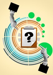 Collage of fingers pointing question mark