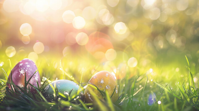 Easter Egg Background on green grass