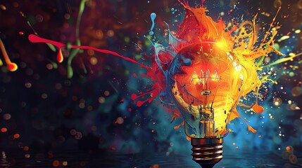 Energetic paint splashes crafting a lightbulb