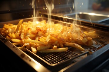 frites cooking in the gratin, fast food chain - obrazy, fototapety, plakaty