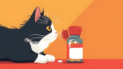 Cautious Feline Exploring Closed Medicine Bottle,Prioritizing Safety and Awareness