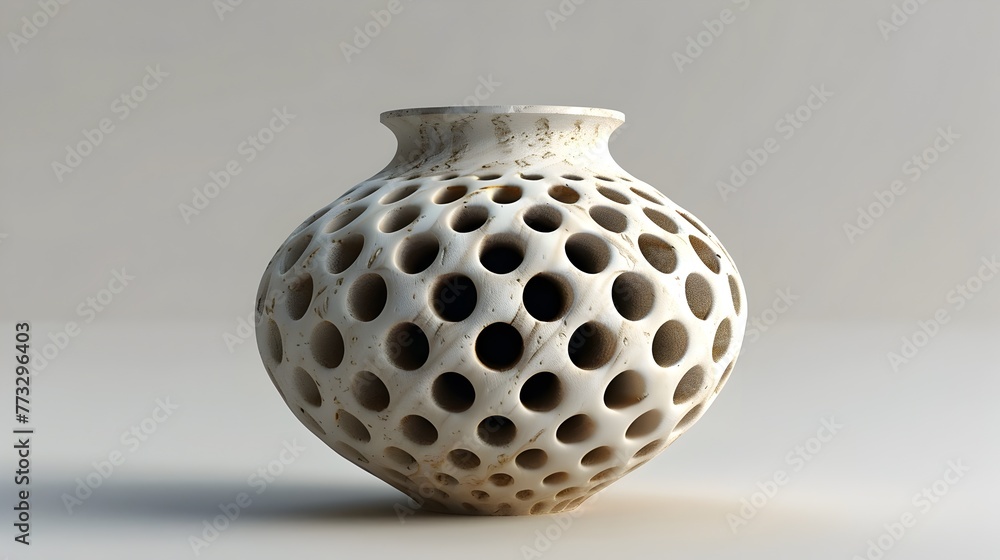 Poster exquisitely sculpted clay vase with mesmerizing patterns and textures in 3d rendering