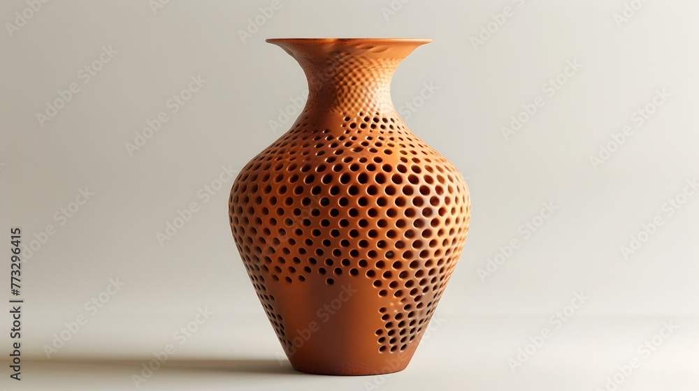 Poster beautifully sculpted clay vase with intricate patterns and textures in 3d render