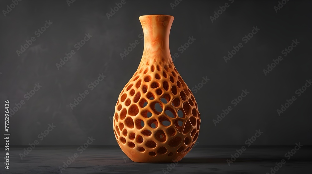 Poster artfully sculpted clay vase showcasing intricate patterns and textures in 3d render
