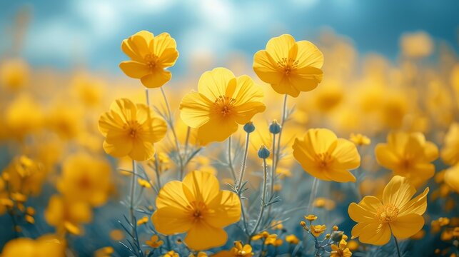   A clear image features a field filled with yellow blooms against a blue backdrop