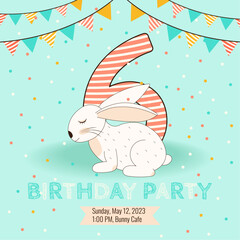 6 Birthday party invitation with cute baby bunny