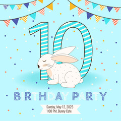 10 Birthday party invitation with cute baby bunny