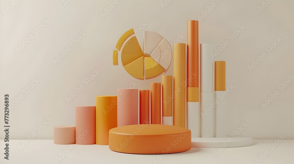 Poster stylized 3d pie chart and bar graph illustrating financial growth and data analysis