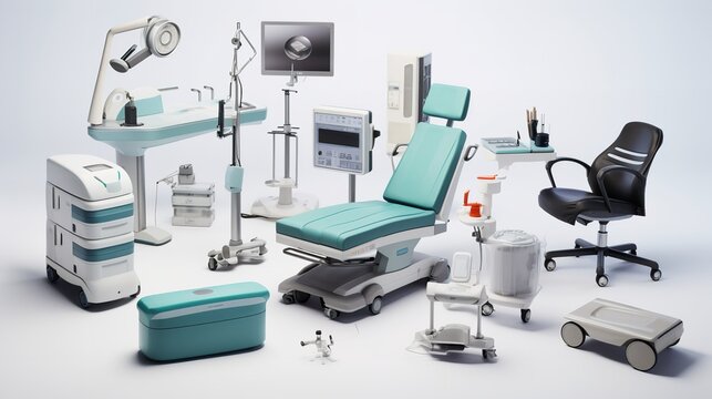 Various Medical Equipment Isolated on White Background