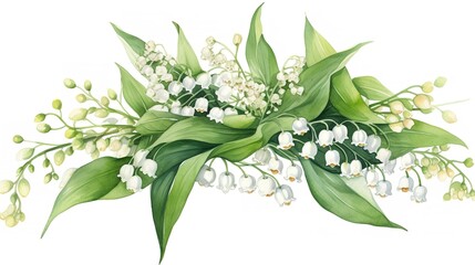 Watercolor Banner with Spring Lilies of the Valley