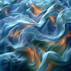 Obraz premium Abstract digital art of flowing, ethereal shapes in soft blues and greens against a deep blue background.