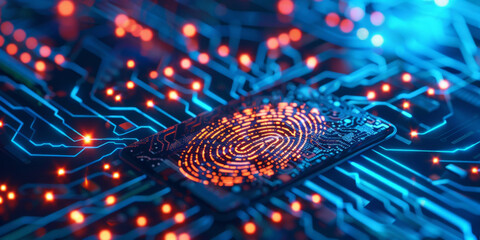 Fingerprint scanning, biometric authentication, cybersecurity and fingerprint password, future technology and cybernetic.. banner