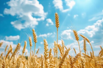 wheat field during nice sunny summer day - obrazy, fototapety, plakaty