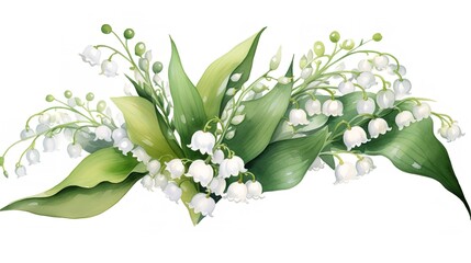 Watercolor Banner with Spring Lilies of the Valley