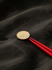 Chinesische Eßstäbchen halten einen Coin, ai generativ - obrazy, fototapety, plakaty