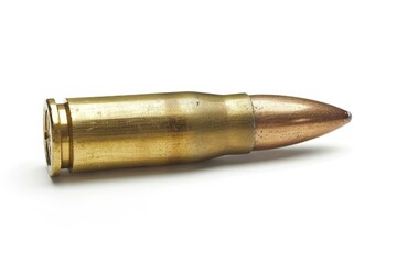 closeup of a bullet isolated on white background