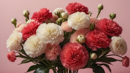 Romantic Carnation Bouquet on Pink Background Perfect for Valentine's Day, Women's Day, Mother's Day