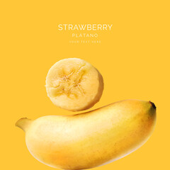 Creative layout made of yellow banana on the yellow background. Food concept. Macro concept.