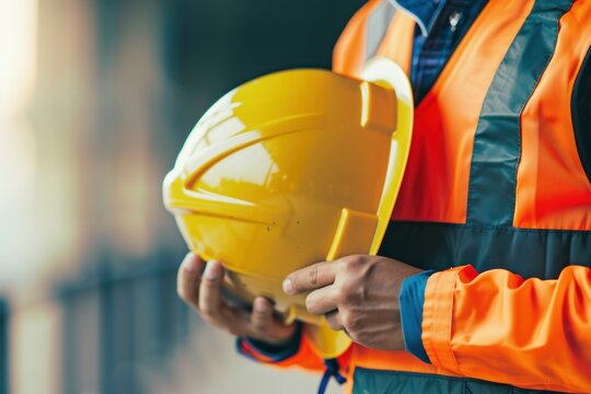 Construction engineer in Safety Suit Holding Safety hard hat
