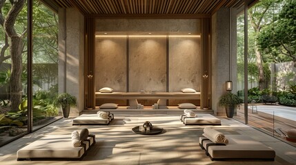 Zen meditation space with garden view