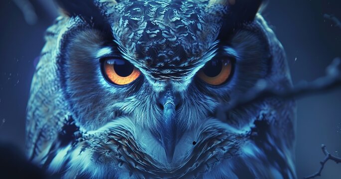 Mystical owl portrait, eyes glowing wisdom, feathers detailed in moonlight. 