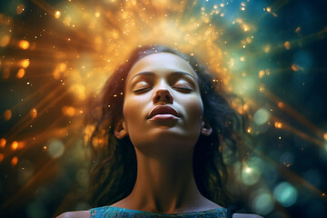 Relaxed yoga person enjoying morning meditation relaxation moment Generative AI image nature training