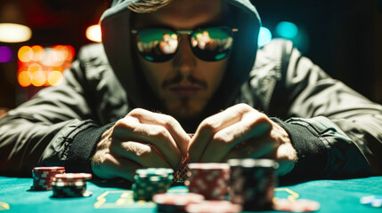 Man in Hoodie Playing Poker