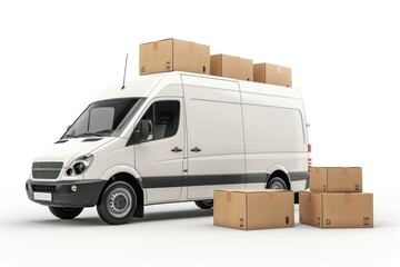 Delivery van with cartboard boxes