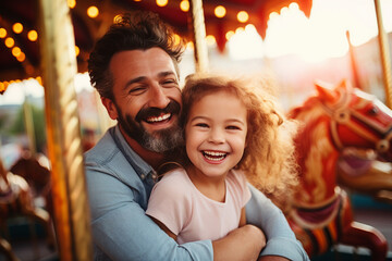 Fototapeta na wymiar Generated AI picture of happy people enjoying summer weekend have fun in amusement park